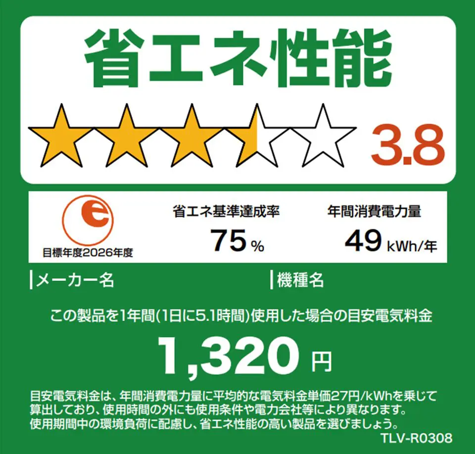 テレビの統一省エネラベルと多段階評価の画像